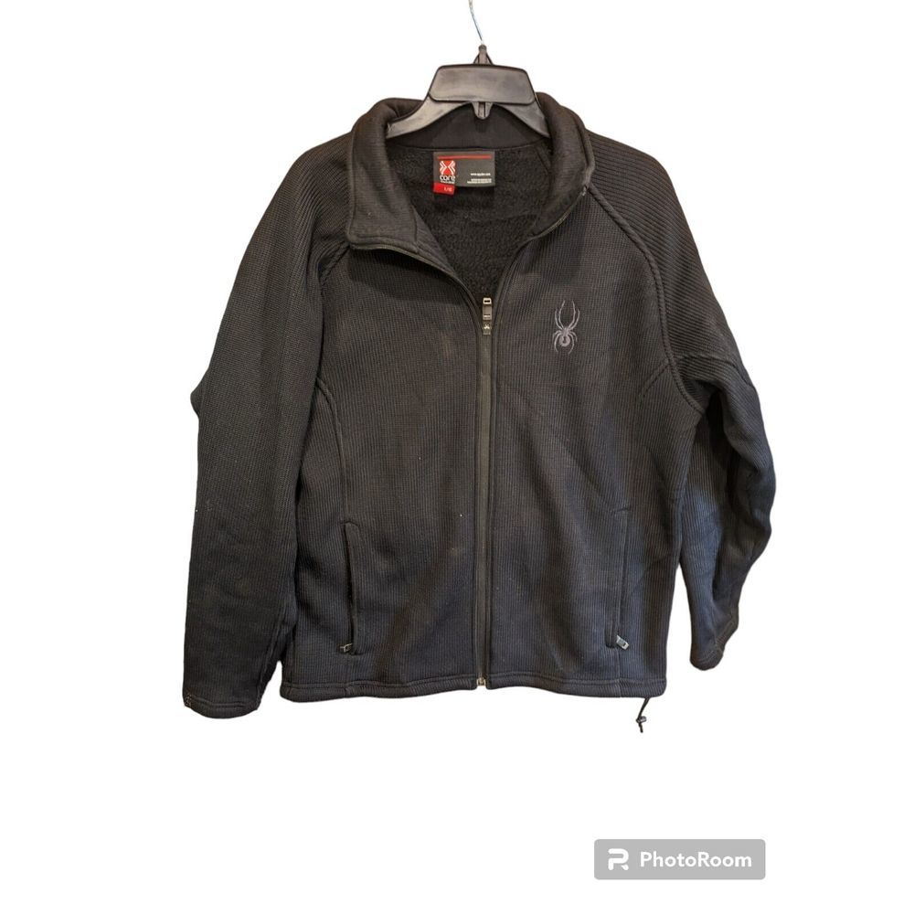 Spyder Black Core Waffle‎ Heavy Men’s Zip Fleece Lined Sweater Jacket Size Large